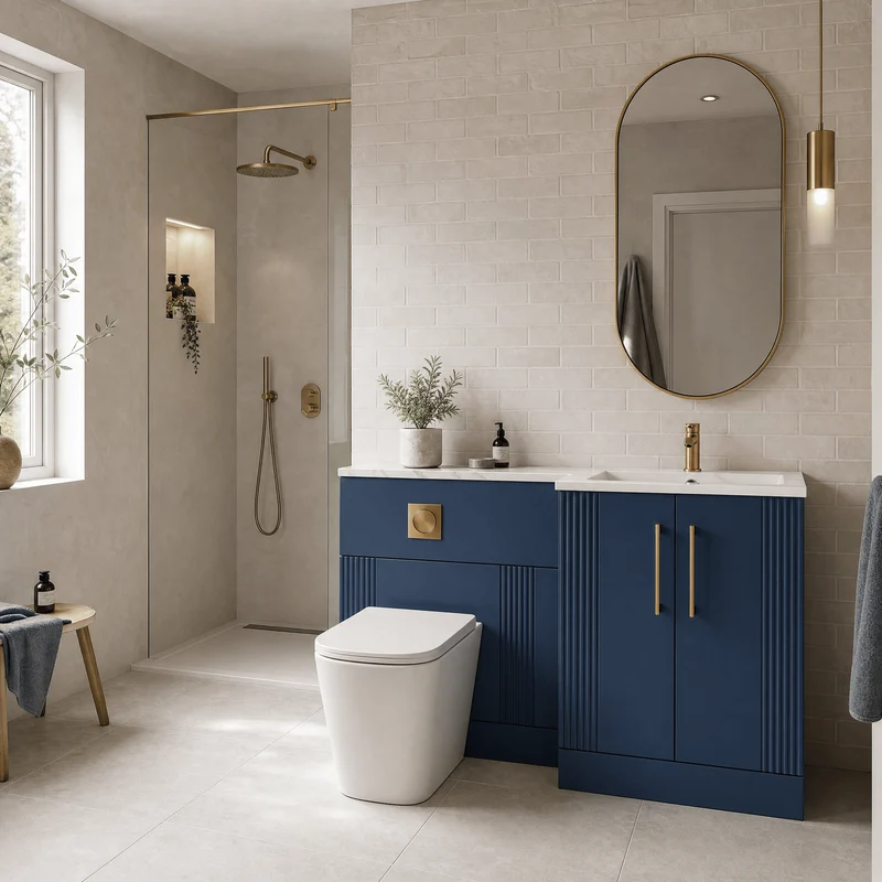 Deco 1100mm Basin & WC Combination Unit With Marble Stone Basin Right Hand - Blue Satin
