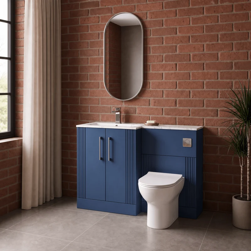 Deco 1100mm Basin & WC Combination Unit With Marble Stone Basin Left Hand - Blue Satin