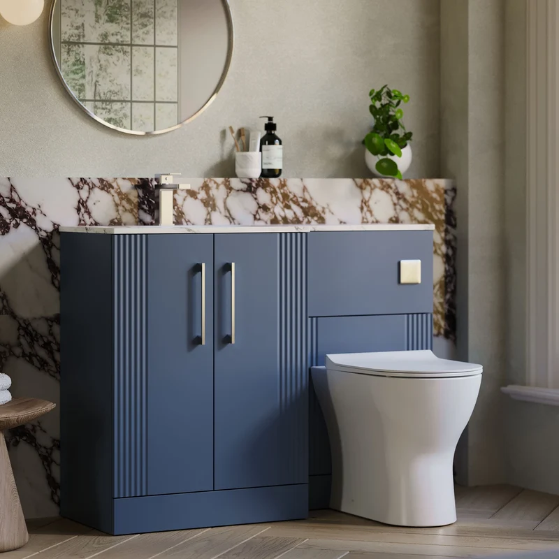 Deco 1100mm Basin & WC Combination Unit With Marble Stone Basin Left Hand - Blue Satin
