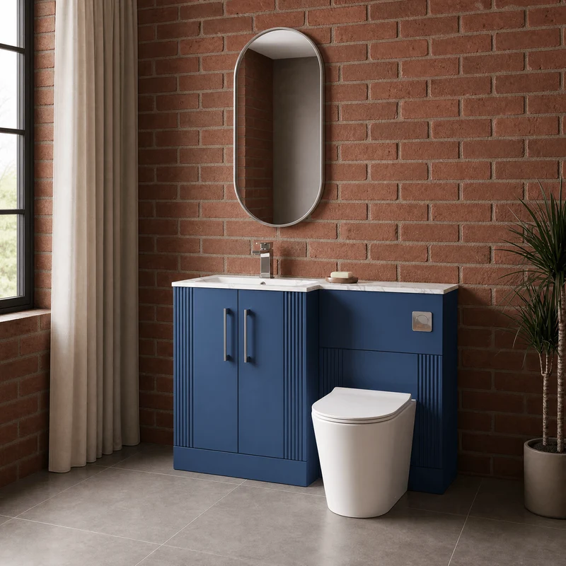 Deco 1100mm Basin & WC Combination Unit With Marble Stone Basin Left Hand - Blue Satin