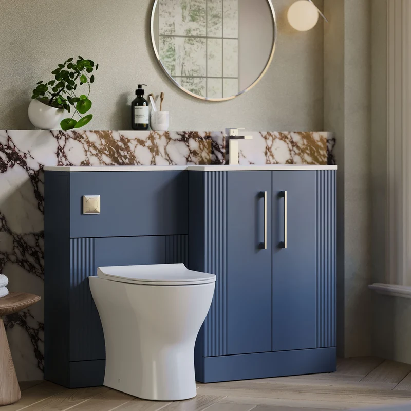 Deco 1100mm Basin & WC Combination Unit With White Stone Basin Right Hand - Blue Satin