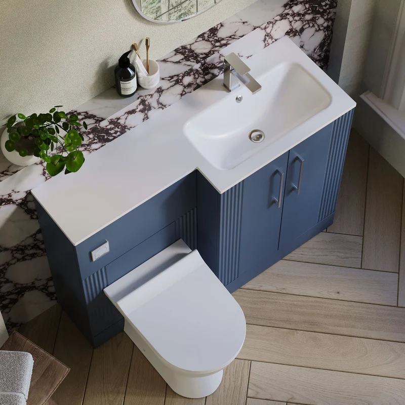 Deco 1100mm Basin & WC Combination Unit With White Stone Basin Right Hand - Blue Satin