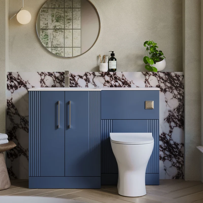 Deco 1100mm Basin & WC Combination Unit With White Stone Basin Left Hand - Blue Satin