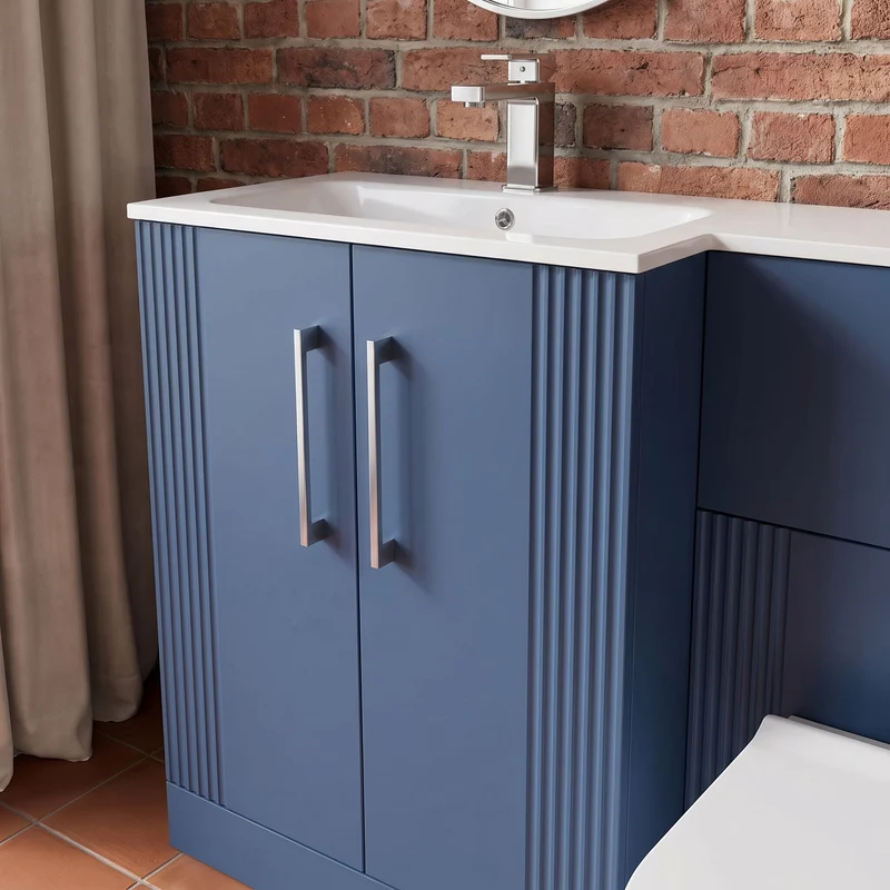 Deco 1100mm Basin & WC Combination Unit With White Stone Basin Left Hand - Blue Satin