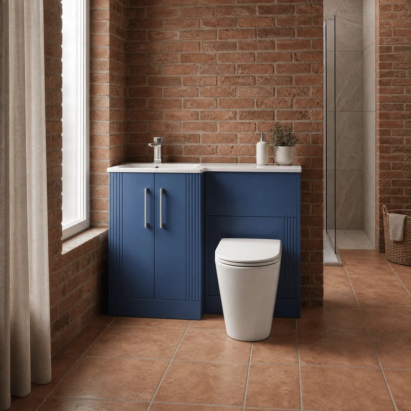 Deco 1100mm Basin & WC Combination Unit With White Stone Basin Left Hand - Blue Satin
