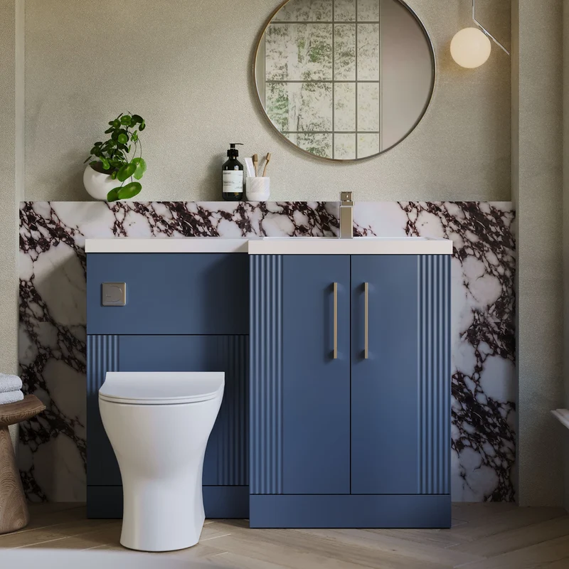 Deco 1100mm Basin & WC Combination Unit With White Polymarble Basin Right Hand - Blue Satin