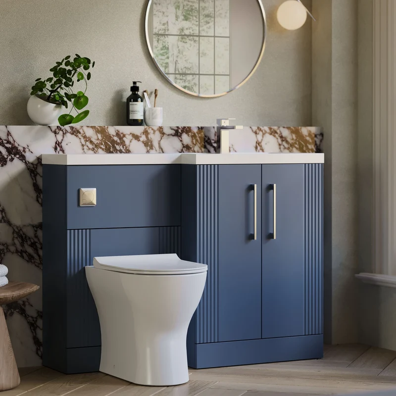 Deco 1100mm Basin & WC Combination Unit With White Polymarble Basin Right Hand - Blue Satin