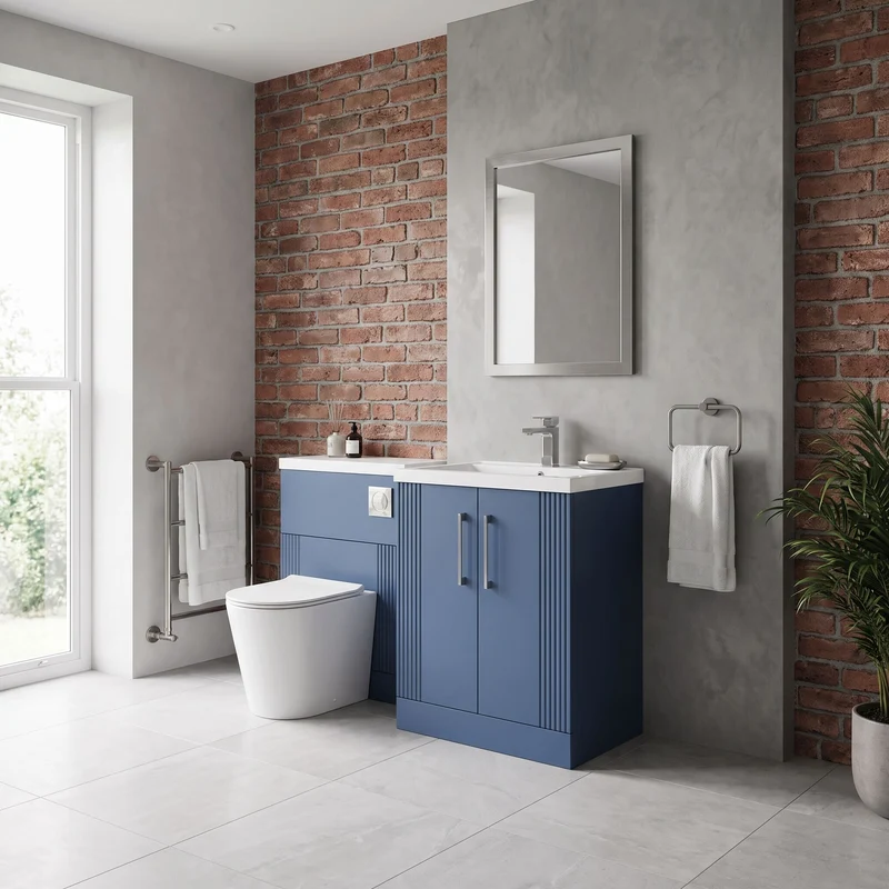 Deco 1100mm Basin & WC Combination Unit With White Polymarble Basin Right Hand - Blue Satin