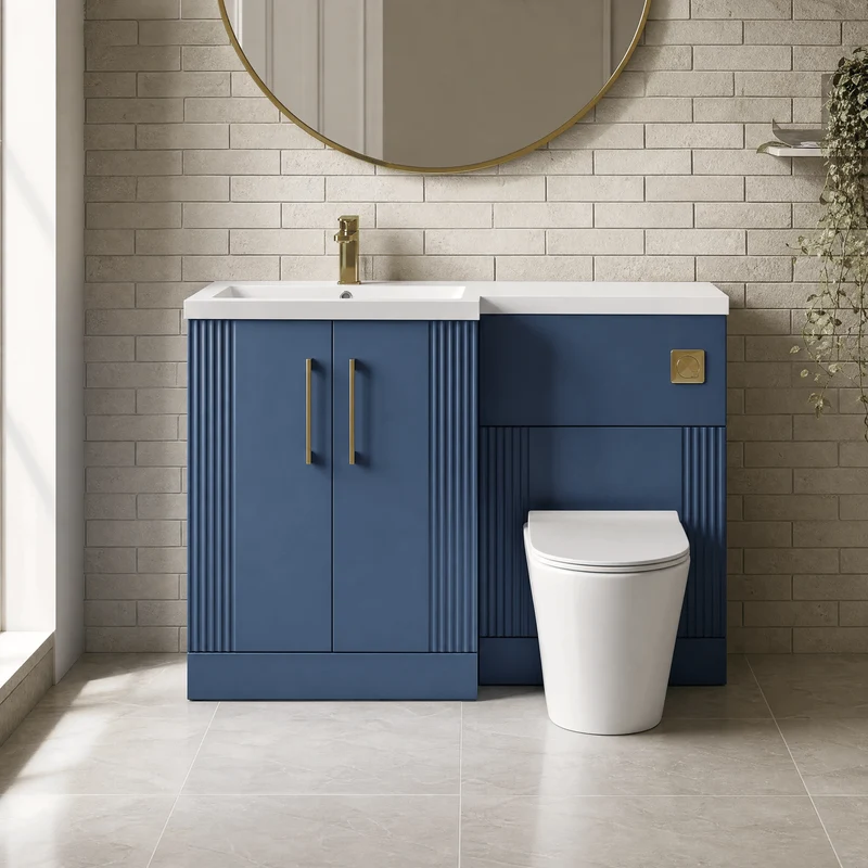 Deco 1100mm Basin & WC Combination Unit With White Polymarble Basin Left Hand - Blue Satin