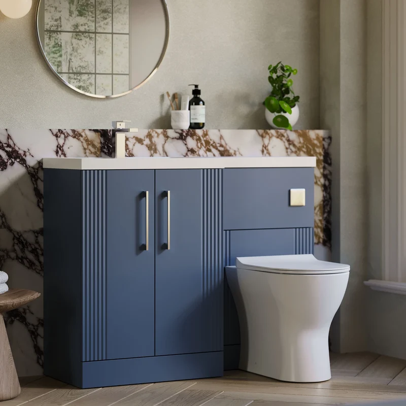 Deco 1100mm Basin & WC Combination Unit With White Polymarble Basin Left Hand - Blue Satin