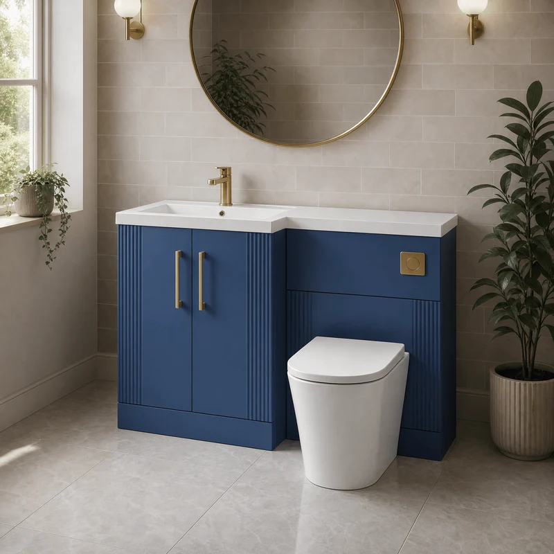 Deco 1100mm Basin & WC Combination Unit With White Polymarble Basin Left Hand - Blue Satin