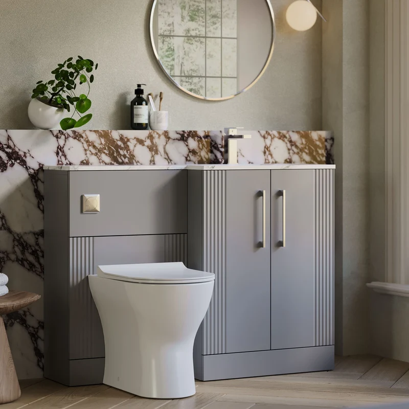 Deco 1100mm Basin & WC Combination Unit With Marble Stone Basin Right Hand - Grey Satin