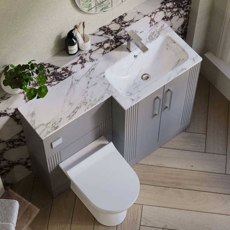 Deco 1100mm Basin & WC Combination Unit With Marble Stone Basin Right Hand - Grey Satin