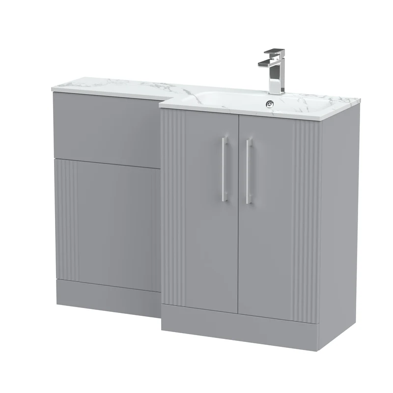 Deco 1100mm Basin & WC Combination Unit With Marble Stone Basin Right Hand - Grey Satin