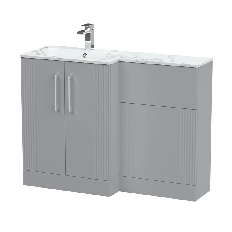Deco 1100mm Basin & WC Combination Unit With Marble Stone Basin Left Hand - Grey Satin