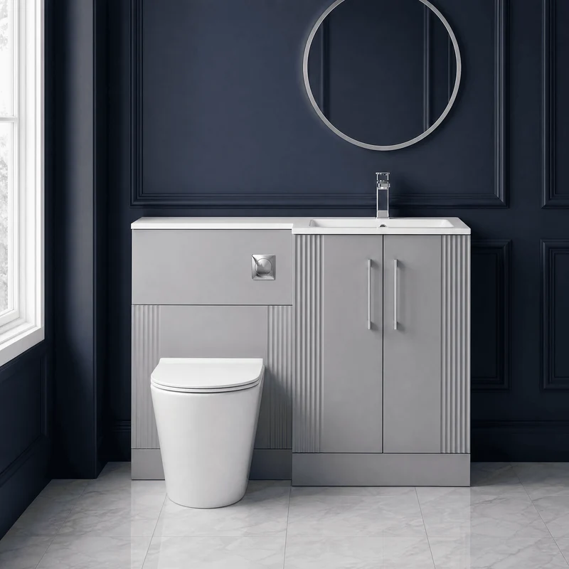 Deco 1100mm Basin & WC Combination Unit With White Stone Basin Right Hand - Grey Satin