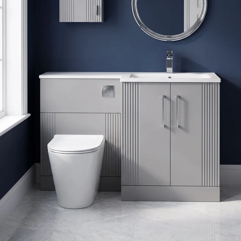 Deco 1100mm Basin & WC Combination Unit With White Stone Basin Right Hand - Grey Satin