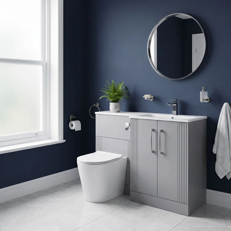 Deco 1100mm Basin & WC Combination Unit With White Stone Basin Right Hand - Grey Satin