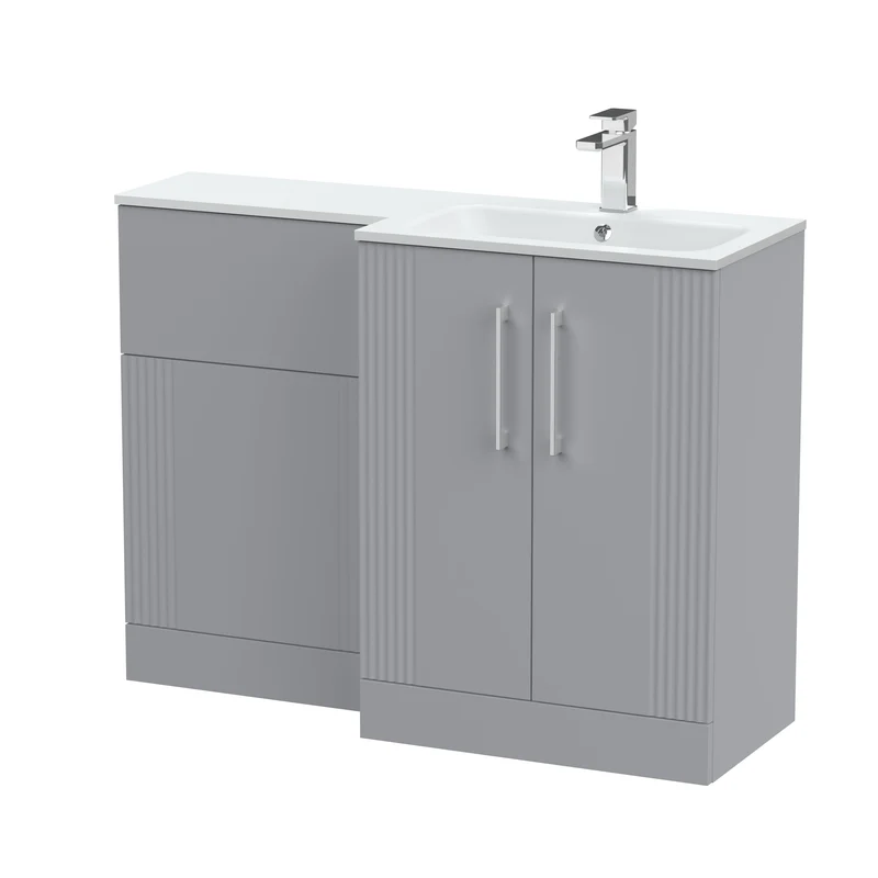 Deco 1100mm Basin & WC Combination Unit With White Stone Basin Right Hand - Grey Satin