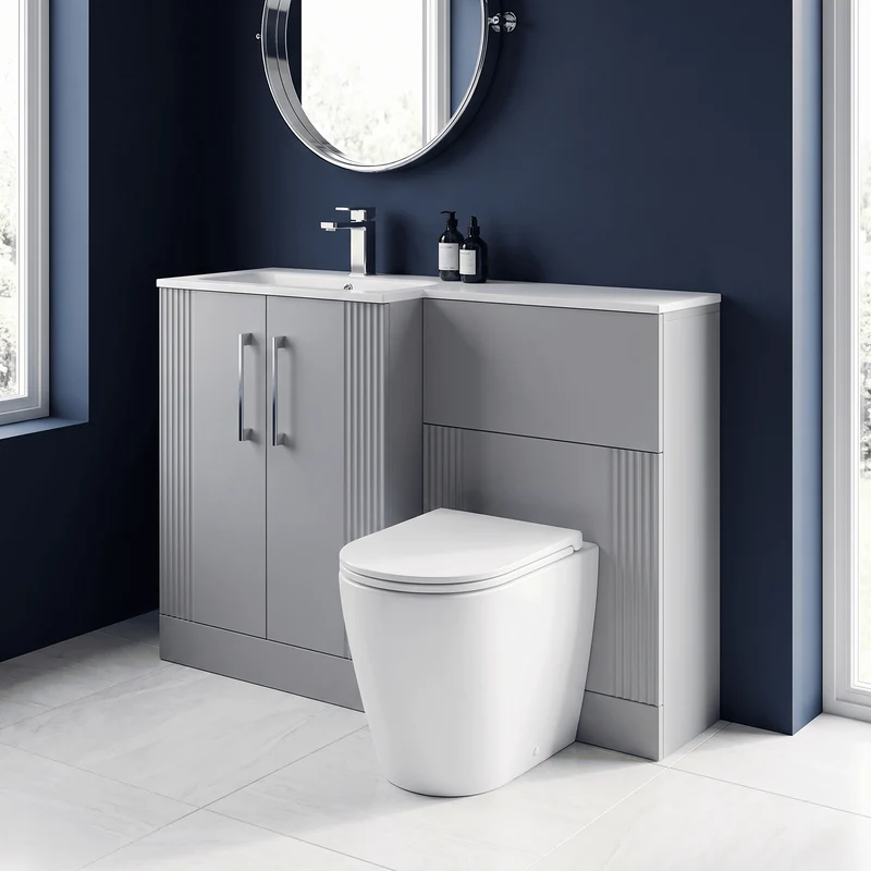 Deco 1100mm Basin & WC Combination Unit With White Stone Basin Left Hand - Grey Satin