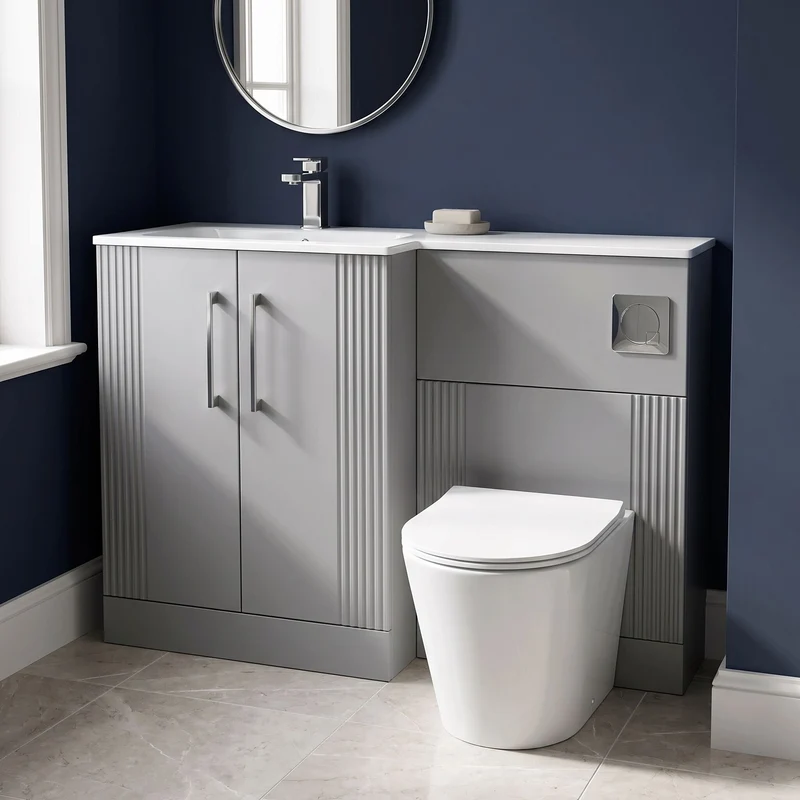 Deco 1100mm Basin & WC Combination Unit With White Stone Basin Left Hand - Grey Satin