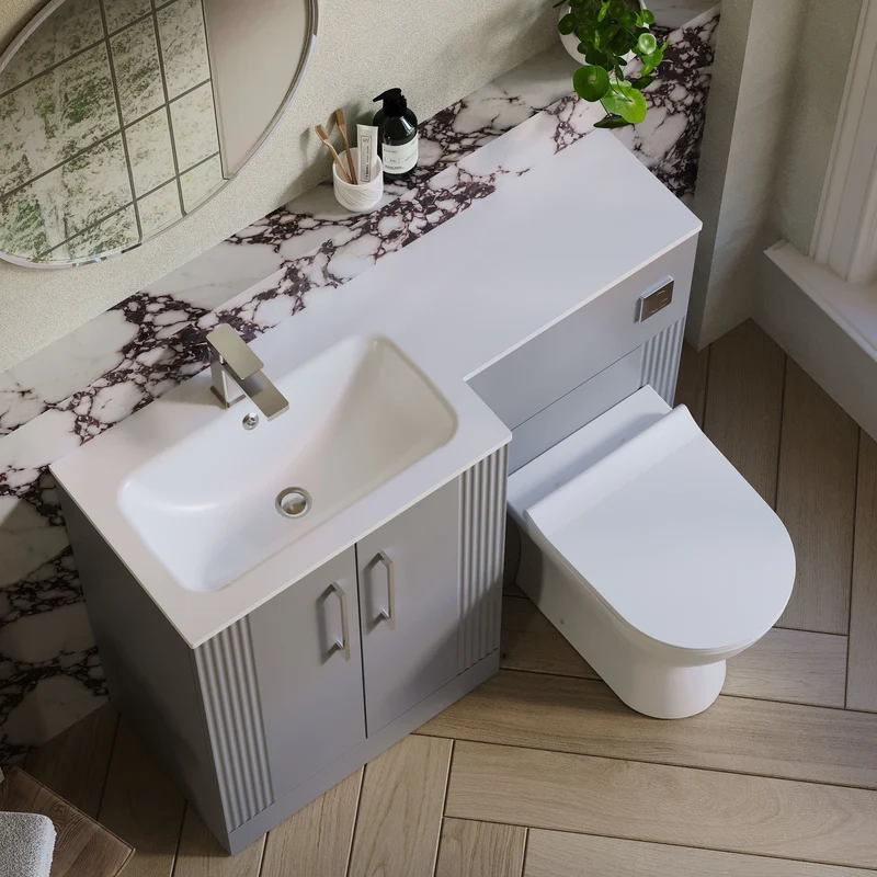 Deco 1100mm Basin & WC Combination Unit With White Stone Basin Left Hand - Grey Satin