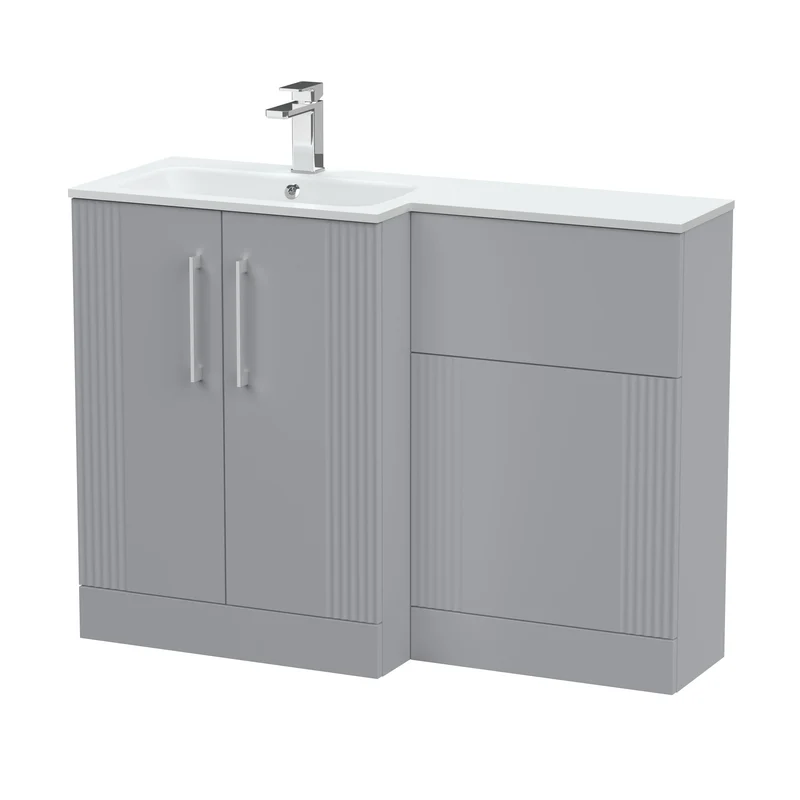 Deco 1100mm Basin & WC Combination Unit With White Stone Basin Left Hand - Grey Satin