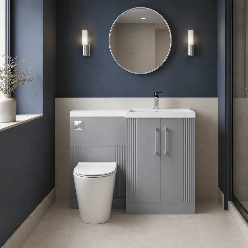 Deco 1100mm Basin & WC Combination Unit With White Polymarble Basin Right Hand - Grey Satin