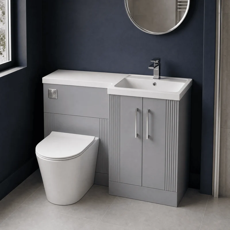 Deco 1100mm Basin & WC Combination Unit With White Polymarble Basin Right Hand - Grey Satin