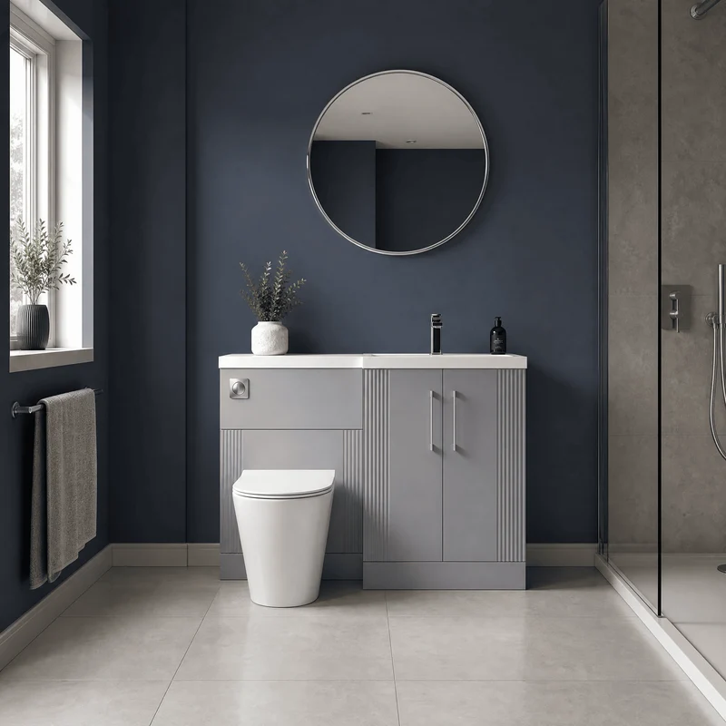 Deco 1100mm Basin & WC Combination Unit With White Polymarble Basin Right Hand - Grey Satin