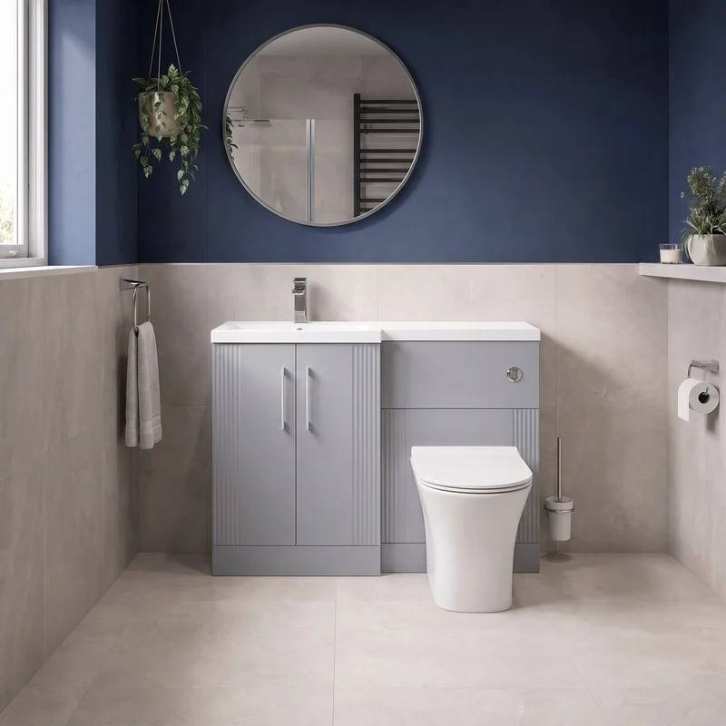 Deco 1100mm Basin & WC Combination Unit With White Polymarble Basin Left Hand - Grey Satin