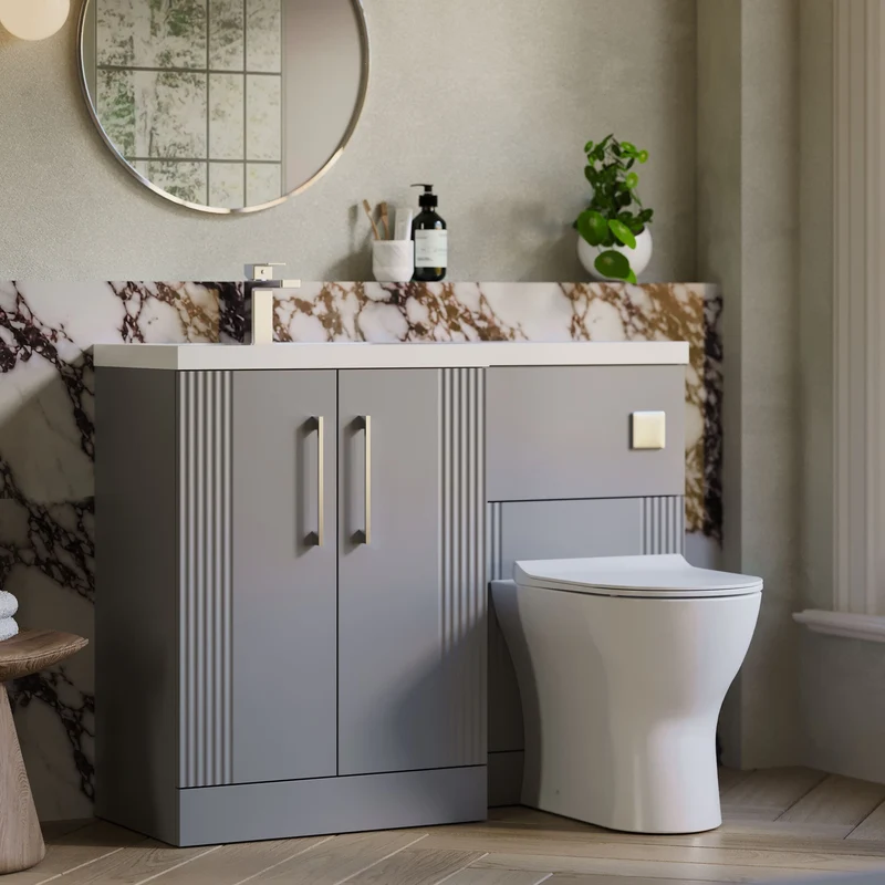 Deco 1100mm Basin & WC Combination Unit With White Polymarble Basin Left Hand - Grey Satin