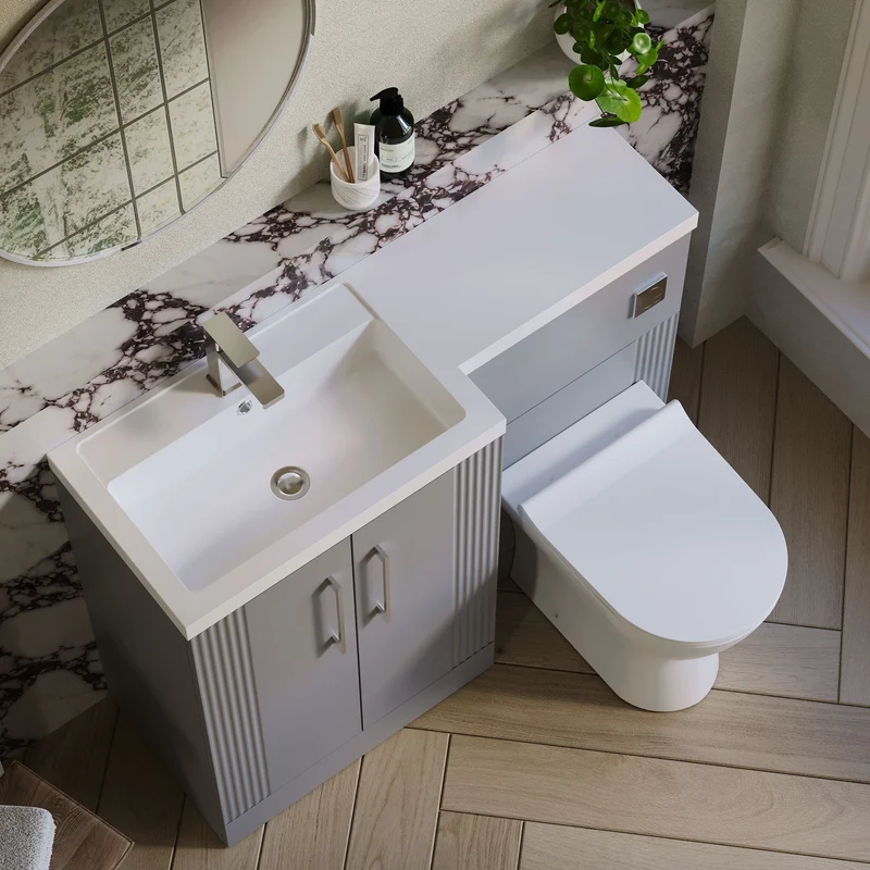 Deco 1100mm Basin & WC Combination Unit With White Polymarble Basin Left Hand - Grey Satin