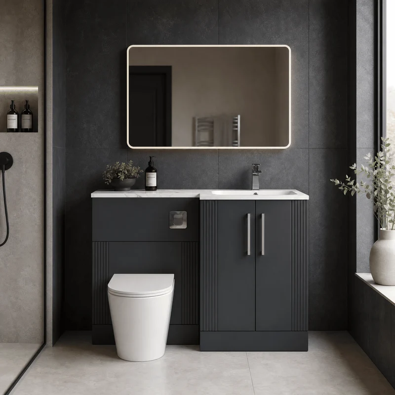 Deco 1100mm Basin & WC Combination Unit With Marble Stone Basin Right Hand - Soft Black Satin