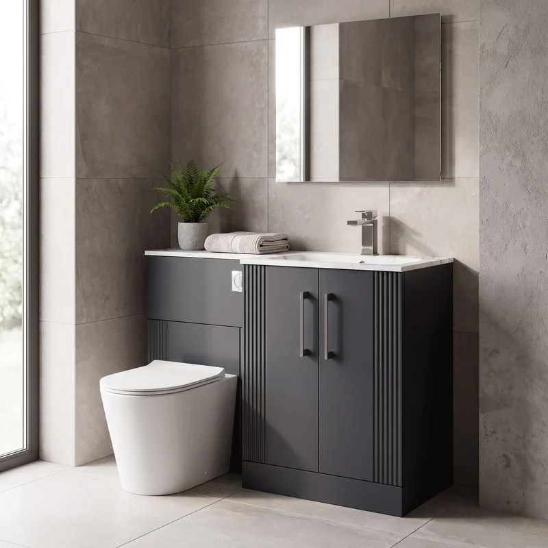 Deco 1100mm Basin & WC Combination Unit With Marble Stone Basin Right Hand - Soft Black Satin
