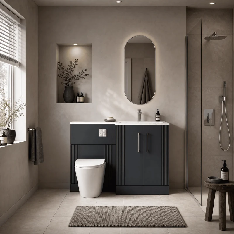 Deco 1100mm Basin & WC Combination Unit With Marble Stone Basin Right Hand - Soft Black Satin