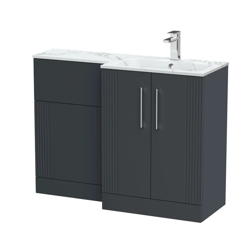 Deco 1100mm Basin & WC Combination Unit With Marble Stone Basin Right Hand - Soft Black Satin