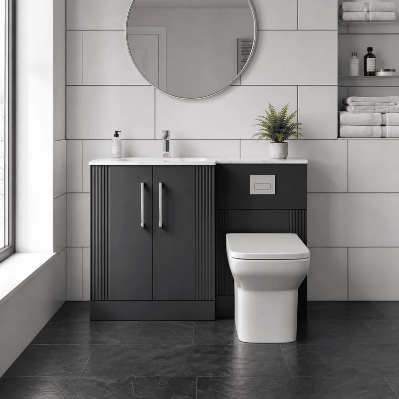 Deco 1100mm Basin & WC Combination Unit With Marble Stone Basin Left Hand - Soft Black Satin