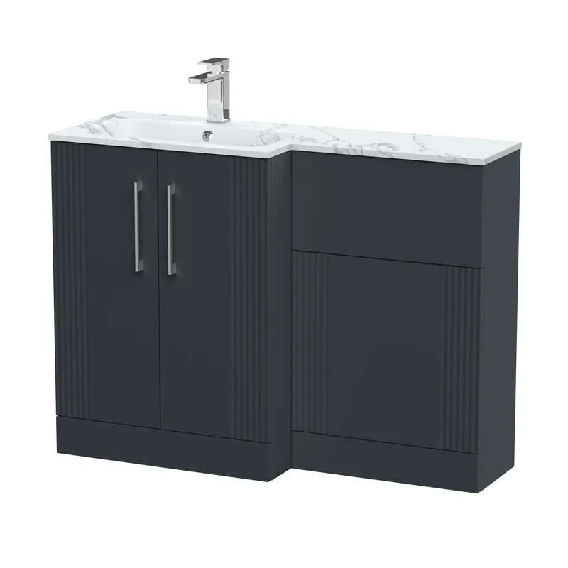 Deco 1100mm Basin & WC Combination Unit With Marble Stone Basin Left Hand - Soft Black Satin