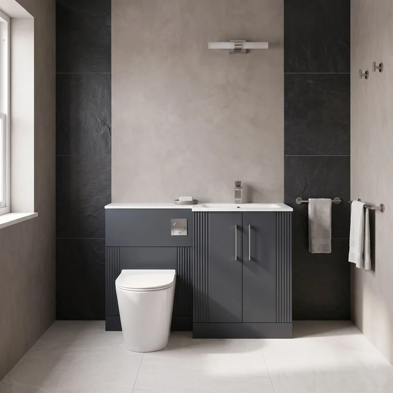 Deco 1100mm Basin & WC Combination Unit With White Stone Basin Right Hand - Soft Black Satin