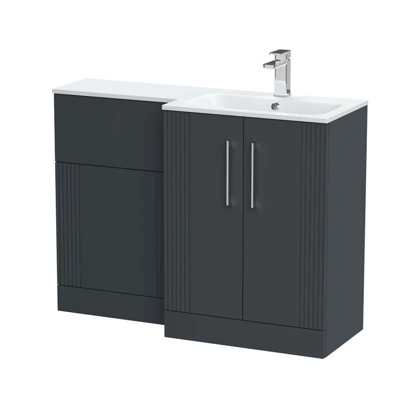 Deco 1100mm Basin & WC Combination Unit With White Stone Basin Right Hand - Soft Black Satin