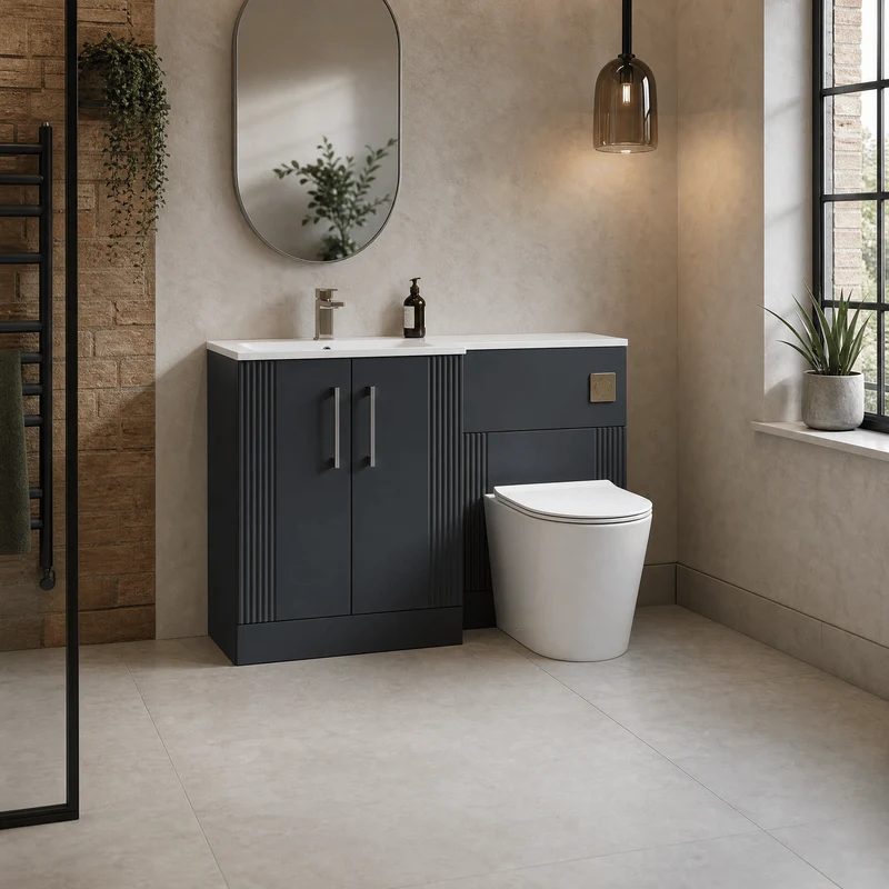 Deco 1100mm Basin & WC Combination Unit With White Stone Basin Left Hand - Soft Black Satin