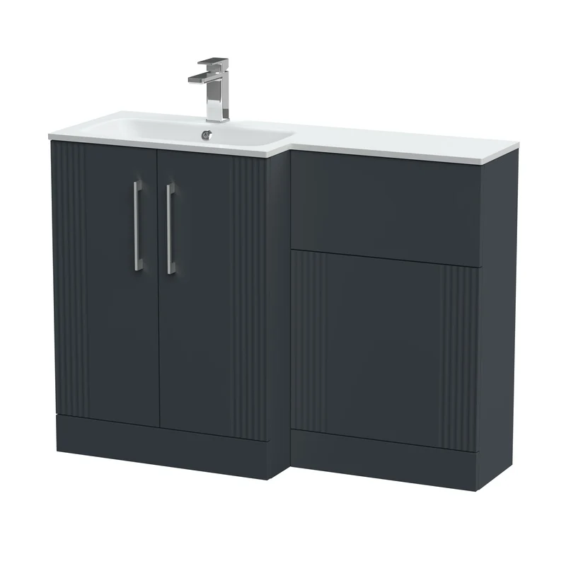 Deco 1100mm Basin & WC Combination Unit With White Stone Basin Left Hand - Soft Black Satin