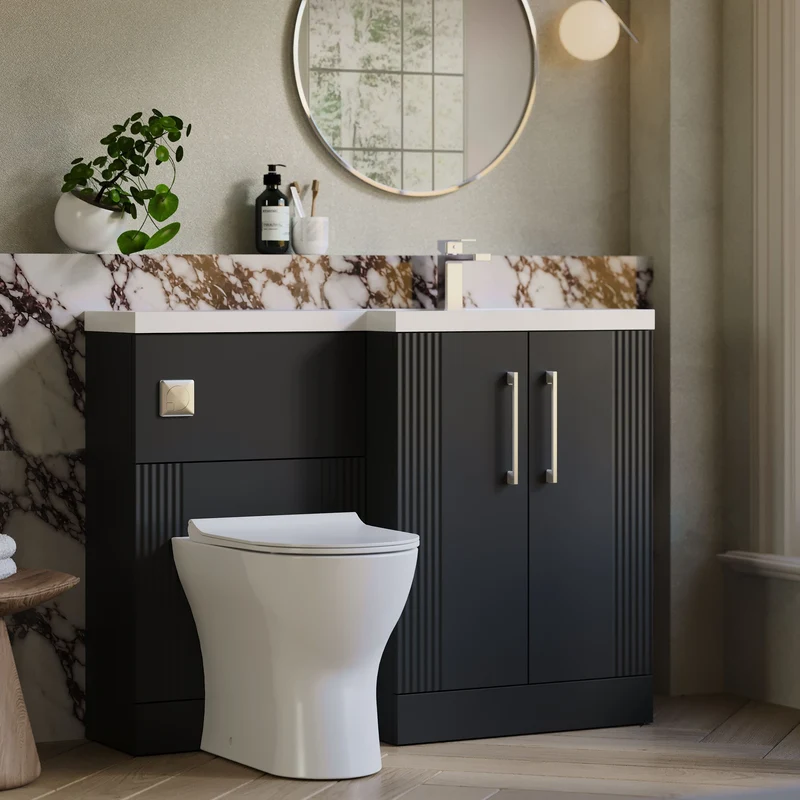 Deco 1100mm Basin & WC Combination Unit With White Polymarble Basin Right Hand - Soft Black Satin