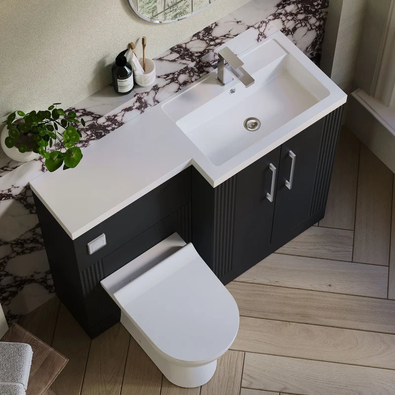 Deco 1100mm Basin & WC Combination Unit With White Polymarble Basin Right Hand - Soft Black Satin