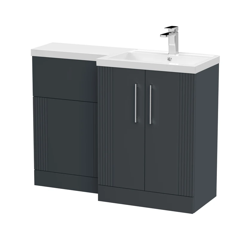 Deco 1100mm Basin & WC Combination Unit With White Polymarble Basin Right Hand - Soft Black Satin