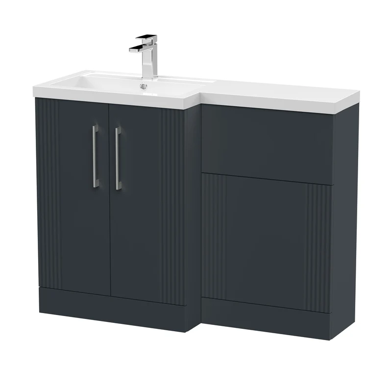 Deco 1100mm Basin & WC Combination Unit With White Polymarble Basin Left Hand - Soft Black Satin