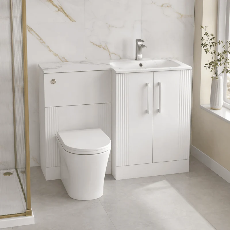 Deco 1100mm Basin & WC Combination Unit With Marble Stone Basin Right Hand - White Satin