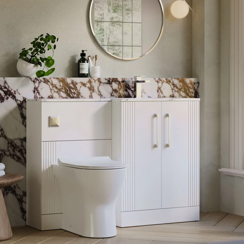 Deco 1100mm Basin & WC Combination Unit With Marble Stone Basin Right Hand - White Satin