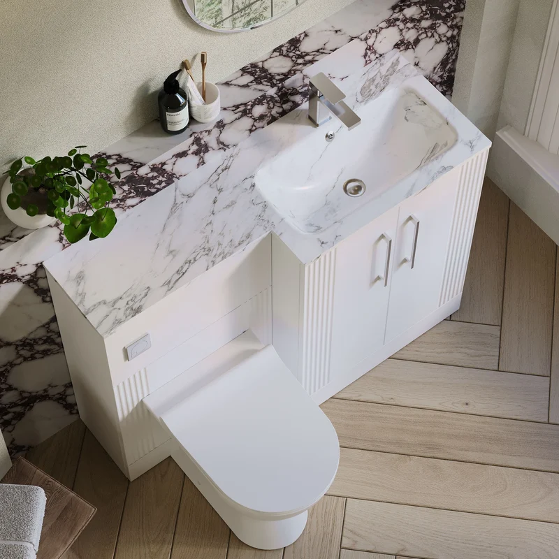 Deco 1100mm Basin & WC Combination Unit With Marble Stone Basin Right Hand - White Satin